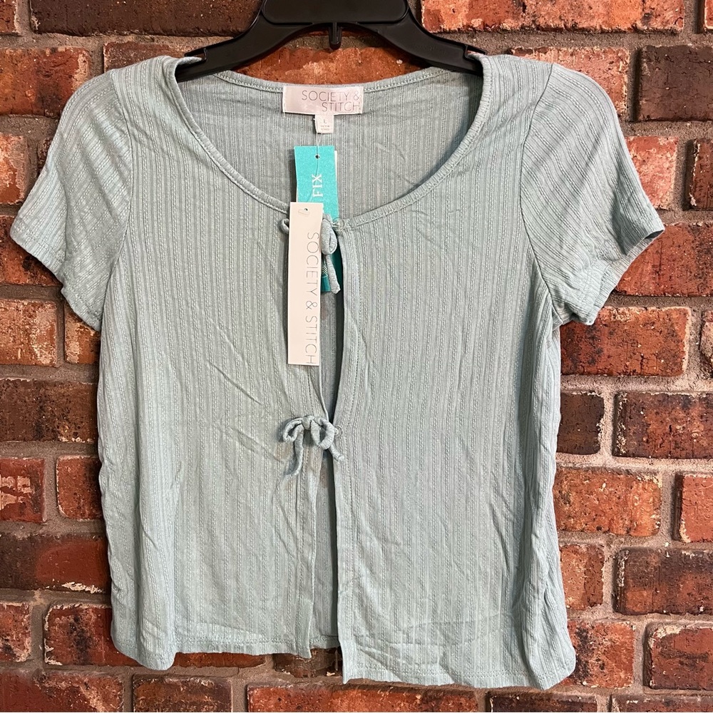 NWT Society & Stitch womens Eleanor tie-front cardigan top light green large